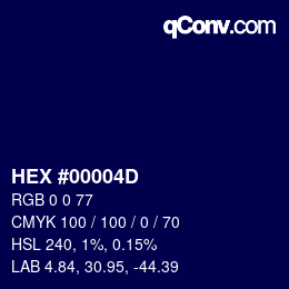 颜色代码: HEX #00004D | qconv.com