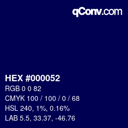 颜色代码: HEX #000052 | qconv.com