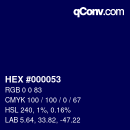 颜色代码: HEX #000053 | qconv.com