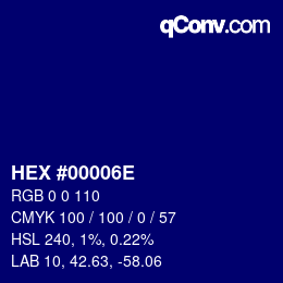 颜色代码: HEX #00006E | qconv.com
