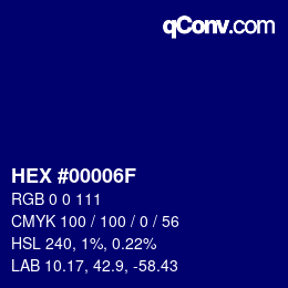 颜色代码: HEX #00006F | qconv.com