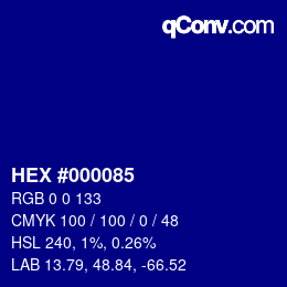 颜色代码: HEX #000085 | qconv.com