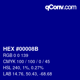 颜色代码: HEX #00008B | qconv.com