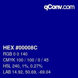 颜色代码: HEX #00008C | qconv.com