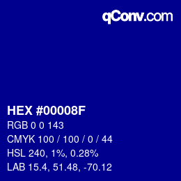 颜色代码: HEX #00008F | qconv.com