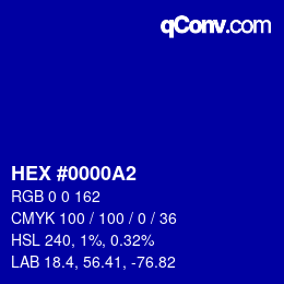 颜色代码: HEX #0000A2 | qconv.com