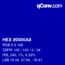 カラーコード: HEX #0000A8 | qconv.com