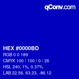 颜色代码: HEX #0000BD | qconv.com