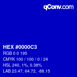 カラーコード: HEX #0000C3 | qconv.com