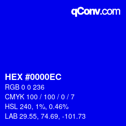 Color code: HEX #0000EC | qconv.com