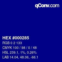 颜色代码: HEX #000285 | qconv.com