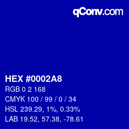 Color code: HEX #0002A8 | qconv.com