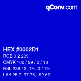 颜色代码: HEX #0002D1 | qconv.com