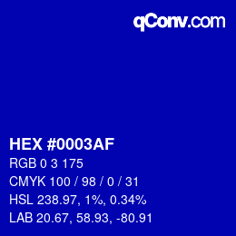Color code: HEX #0003AF | qconv.com