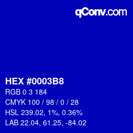 颜色代码: HEX #0003B8 | qconv.com