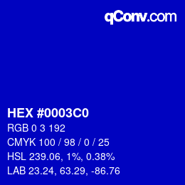 Farbcode: HEX #0003C0 | qconv.com