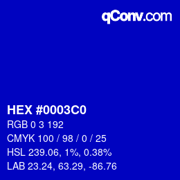 Color code: HEX #0003C0 | qconv.com