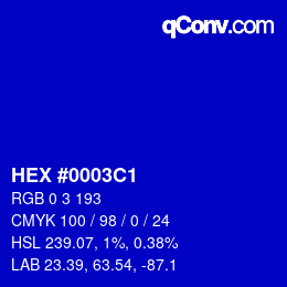 Color code: HEX #0003C1 | qconv.com