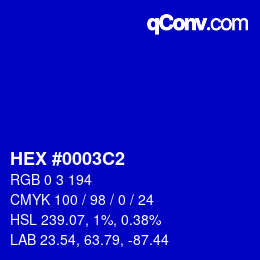 Color code: HEX #0003C2 | qconv.com