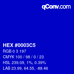 Color code: HEX #0003C5 | qconv.com