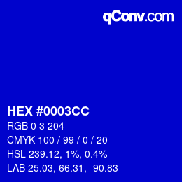 颜色代码: HEX #0003CC | qconv.com