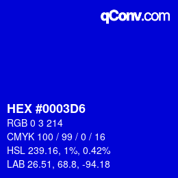 颜色代码: HEX #0003D6 | qconv.com