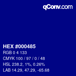 Code couleur: HEX #000485 | qconv.com