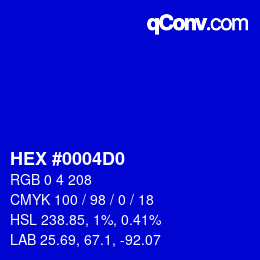 Color code: HEX #0004D0 | qconv.com