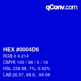 颜色代码: HEX #0004D6 | qconv.com