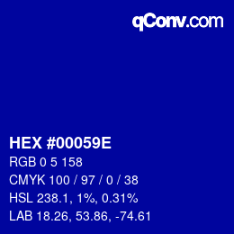 Color code: HEX #00059E | qconv.com