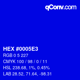 Color code: HEX #0005E3 | qconv.com