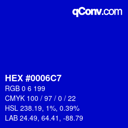 颜色代码: HEX #0006C7 | qconv.com