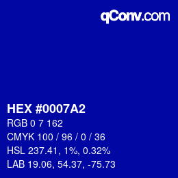 カラーコード: HEX #0007A2 | qconv.com