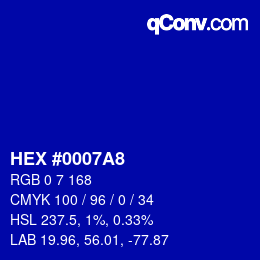 Color code: HEX #0007A8 | qconv.com
