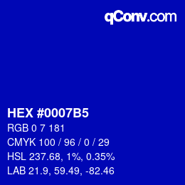 颜色代码: HEX #0007B5 | qconv.com