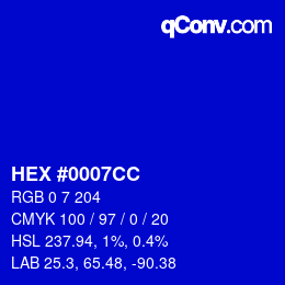 颜色代码: HEX #0007CC | qconv.com