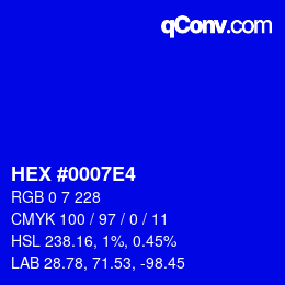 Color code: HEX #0007E4 | qconv.com