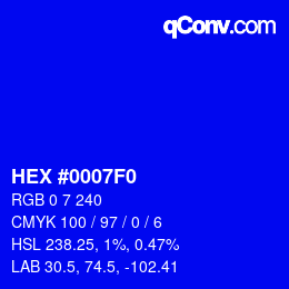 Color code: HEX #0007F0 | qconv.com