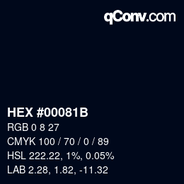 颜色代码: HEX #00081B | qconv.com