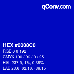Color code: HEX #0008C0 | qconv.com