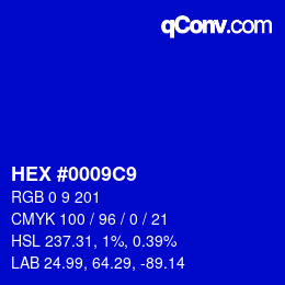 Color code: HEX #0009C9 | qconv.com