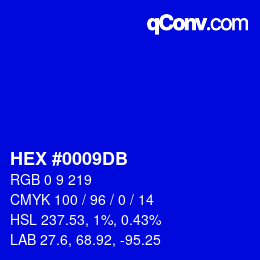 Color code: HEX #0009DB | qconv.com