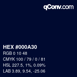 颜色代码: HEX #000A30 | qconv.com
