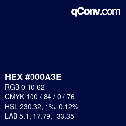 Farbcode: HEX #000A3E | qconv.com