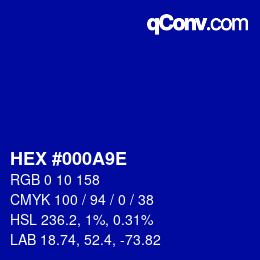 Farbcode: HEX #000A9E | qconv.com