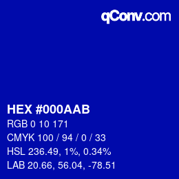 Color code: HEX #000AAB | qconv.com