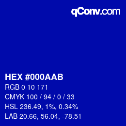颜色代码: HEX #000AAB | qconv.com