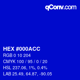 颜色代码: HEX #000ACC | qconv.com