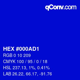 颜色代码: HEX #000AD1 | qconv.com