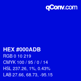 Color code: HEX #000ADB | qconv.com